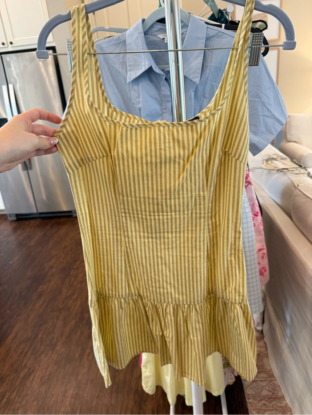 PrettyLittleThing Yellow Striped Ruffle-Hem Camisole